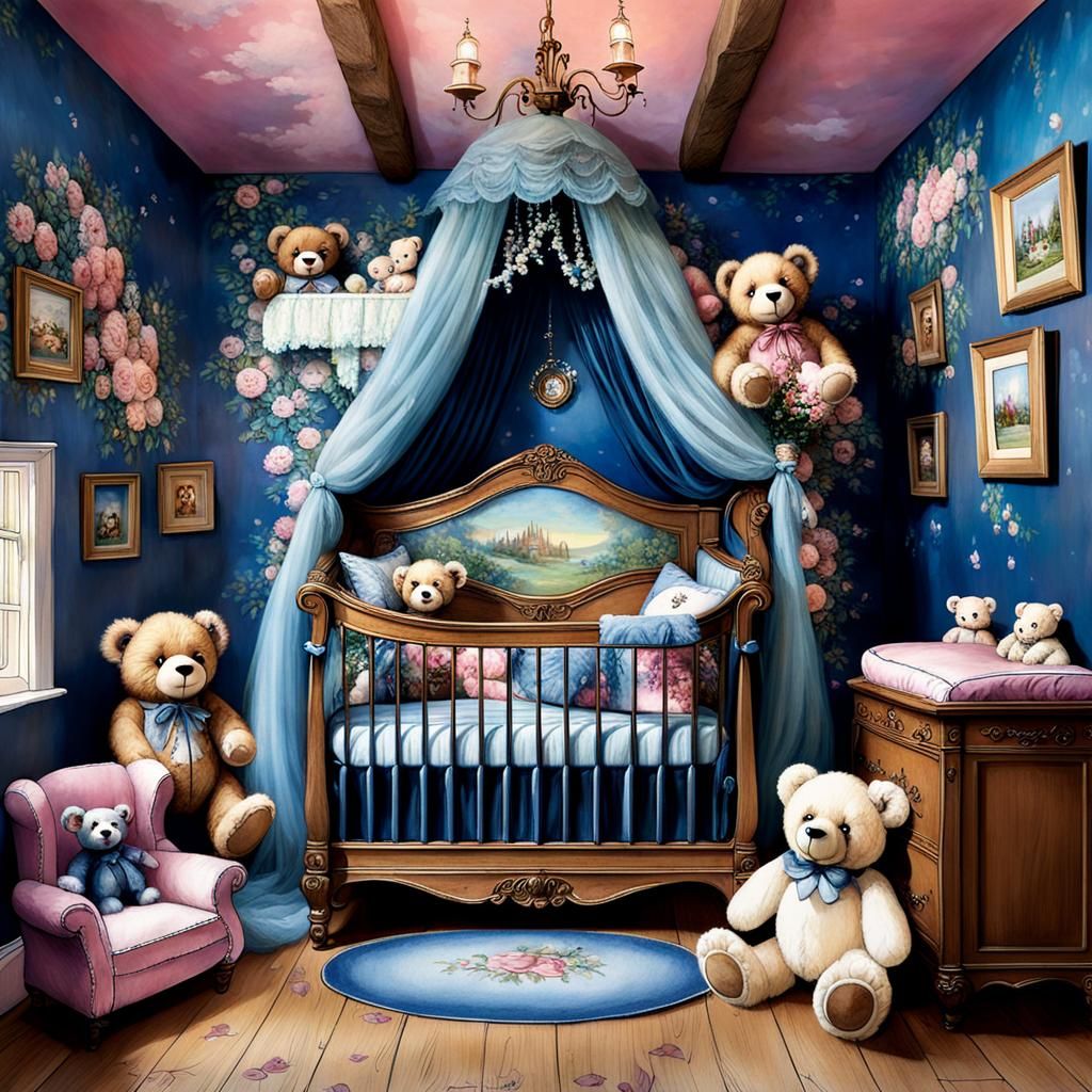 》》A cozy scene of a teddy bear tucked in bed, ready for a go...