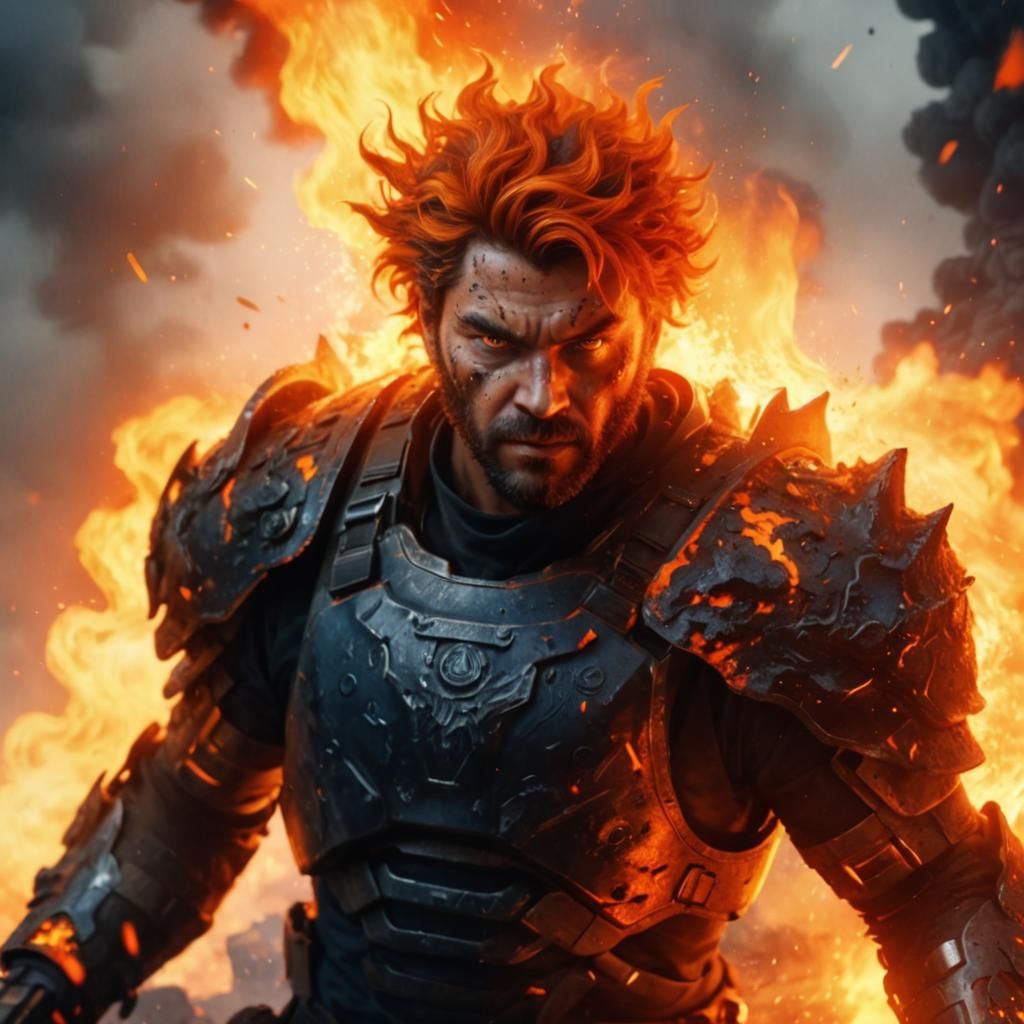 Soldier Running From Volcanic Eruption in Digital Art