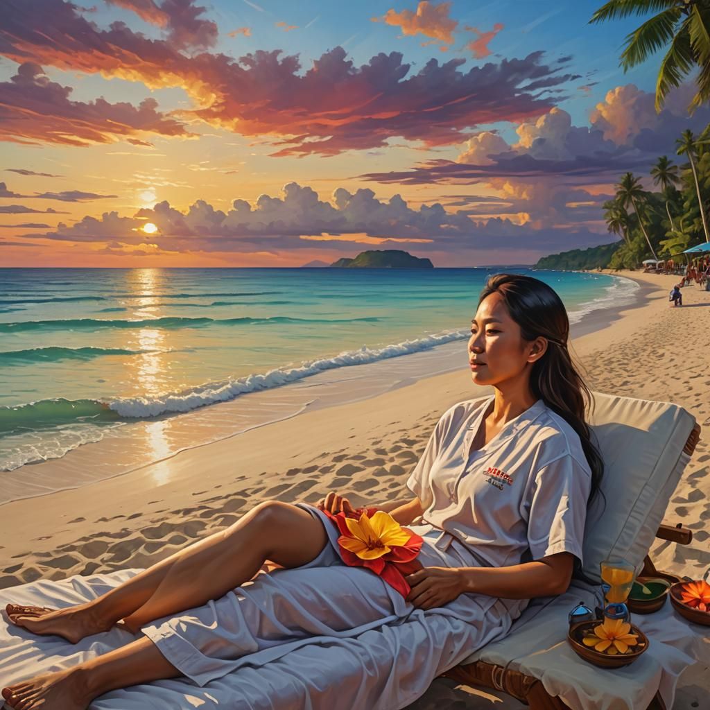 Philippine Beach Sunset: Hyperrealistic Splash Art