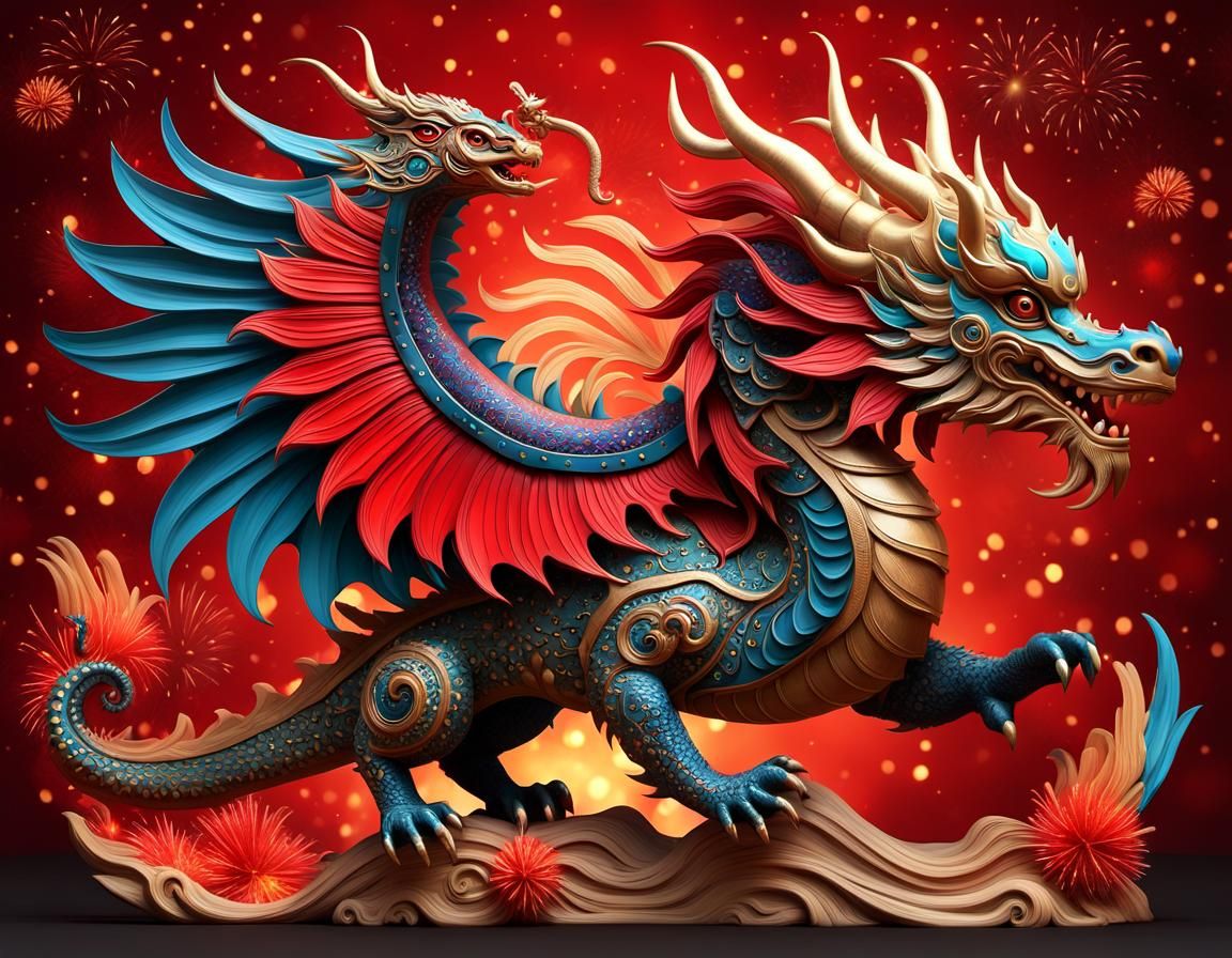 A surreal 3D masterpiece work of art, a Chinese New Year Zod...