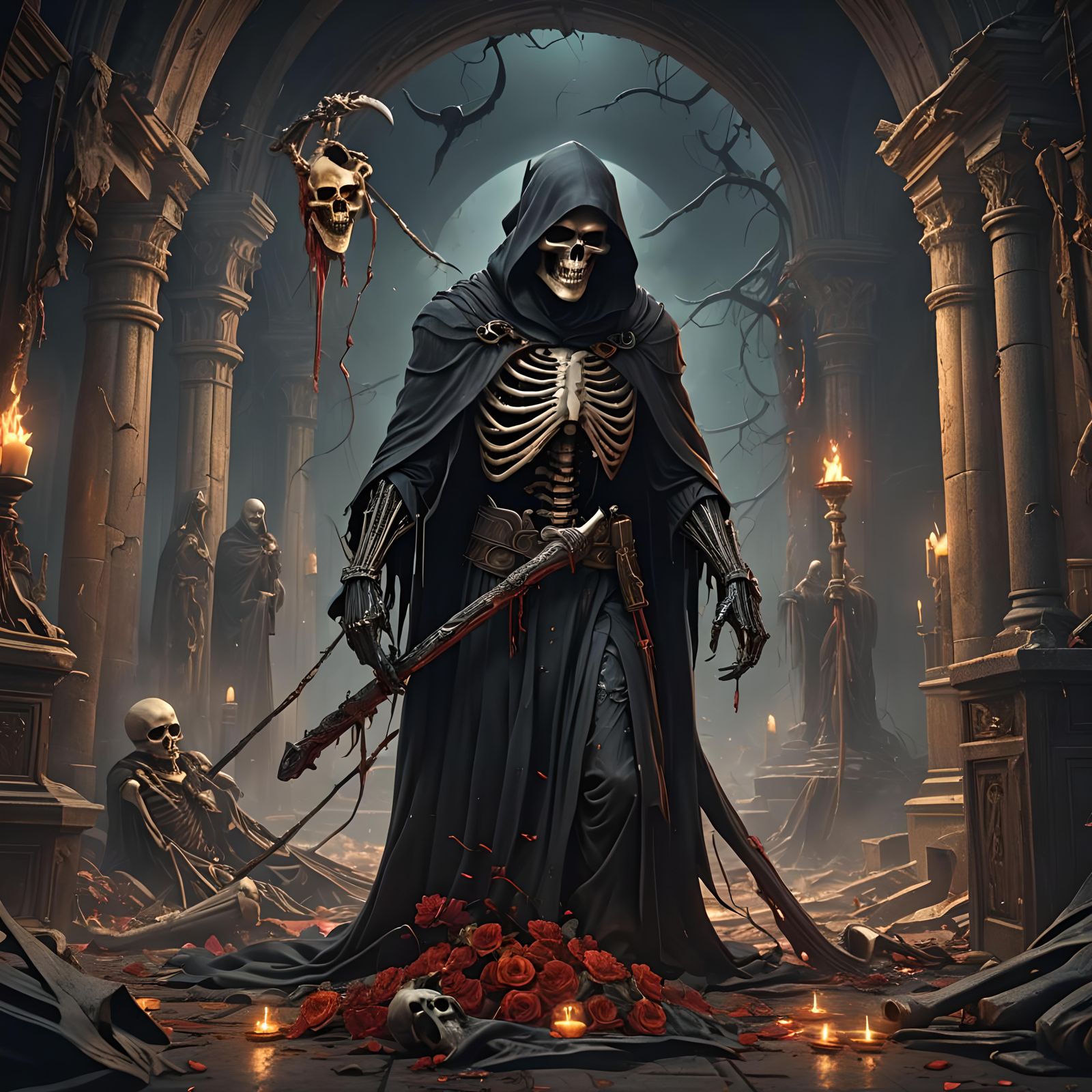 Grim Reaper's Tragic Act: Detailed Matte Painting