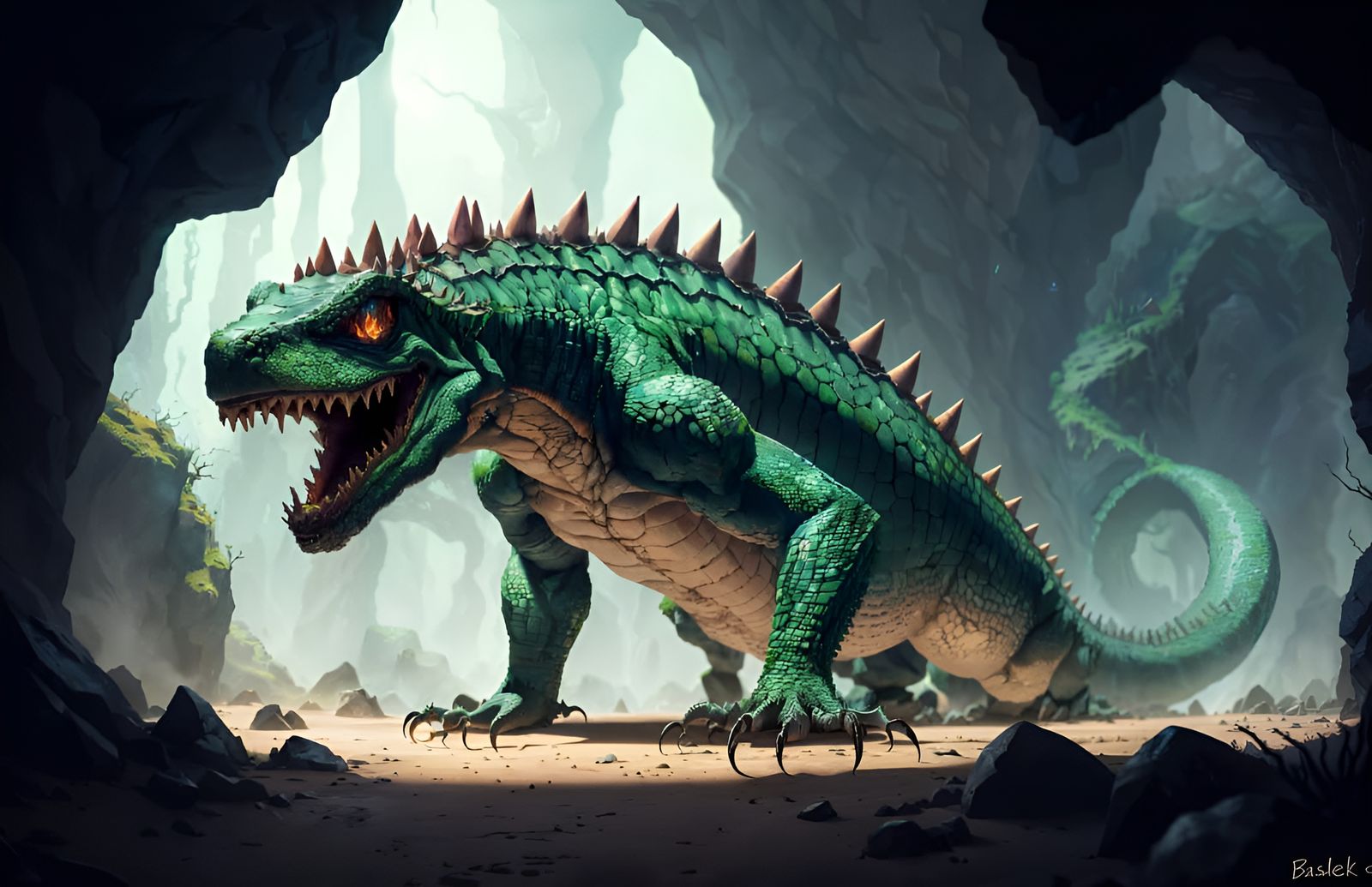 Fantasy Basilisk in Deep Cave Lair