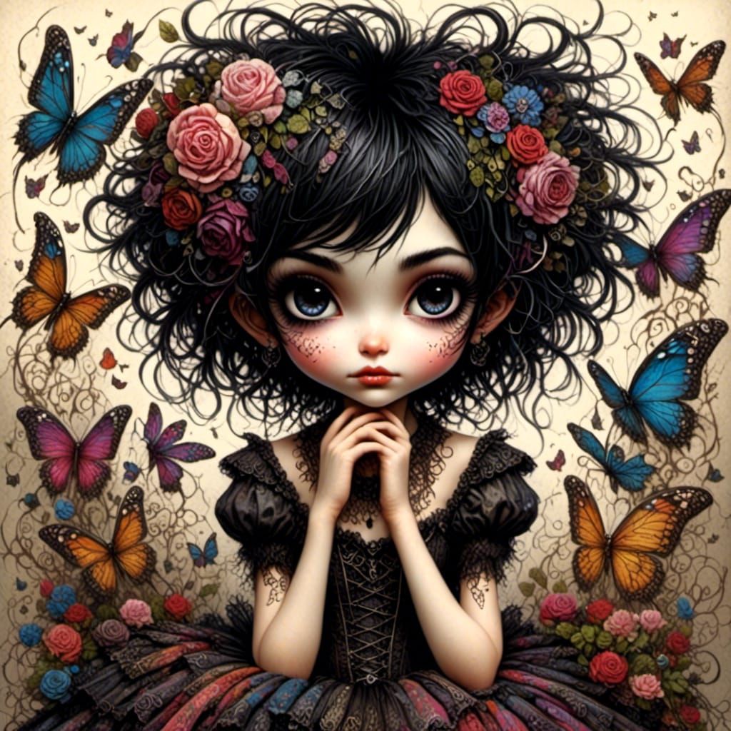 Whimsical Pixie in Rose Garden, Digital Art