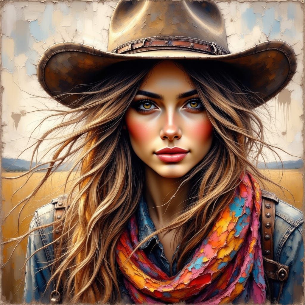 Bull Rider Portrait in Impasto Oil Painting Style