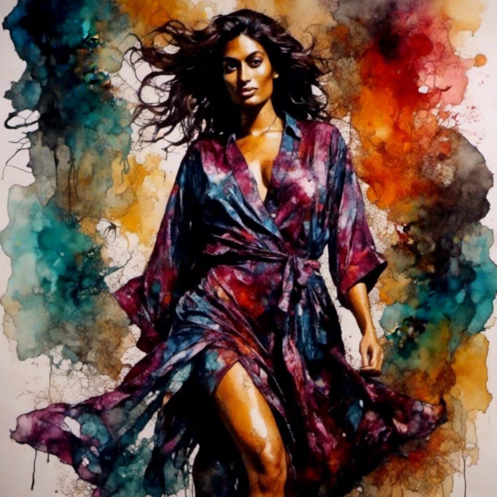 Figure in Open Robe: Alcohol Ink Style