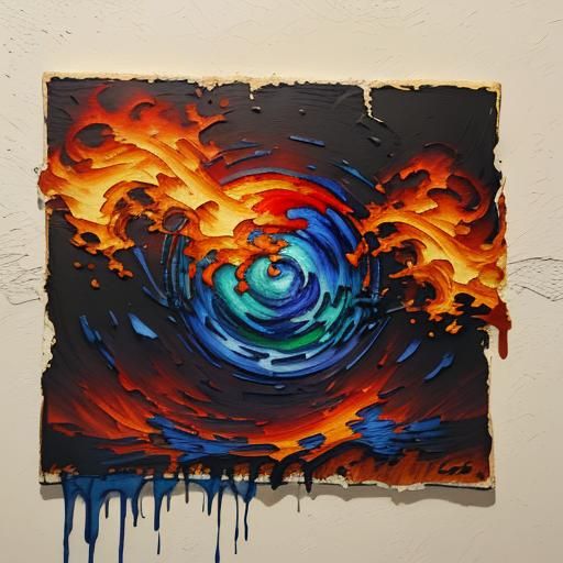 Flaming Letter D in Gouache Impressionist Style