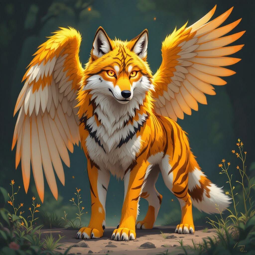 Vibrant Hybrid Creature with Griffin Wings, Digital Art