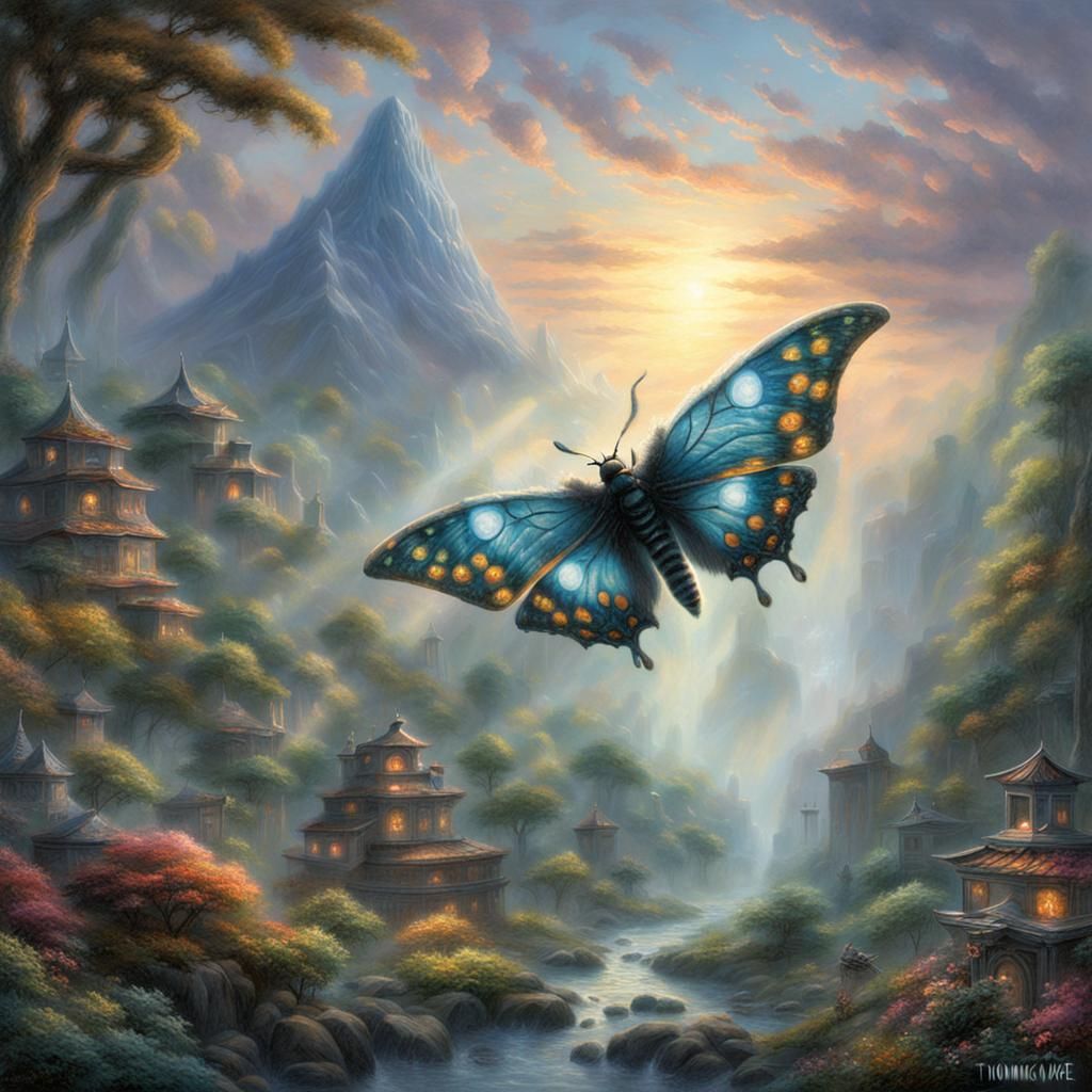 Ethereal Mothra in a Hyperdetailed Fantasy Landscape