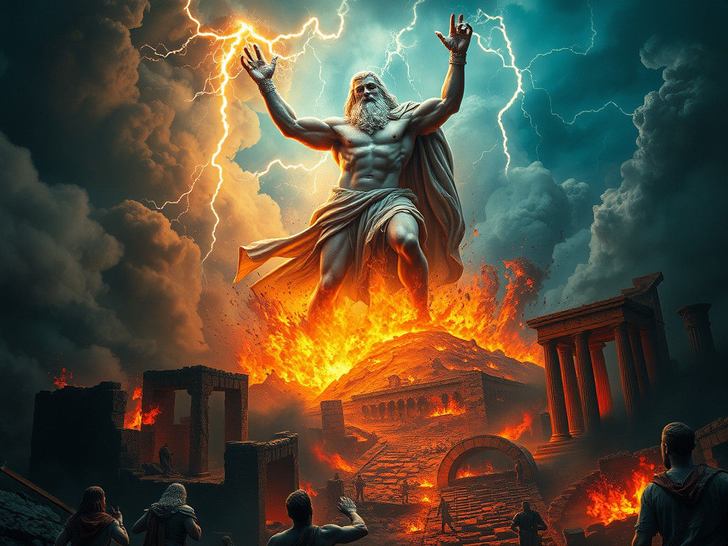 Zeus Unleashes Wrath Upon Ancient City in Digital Painting