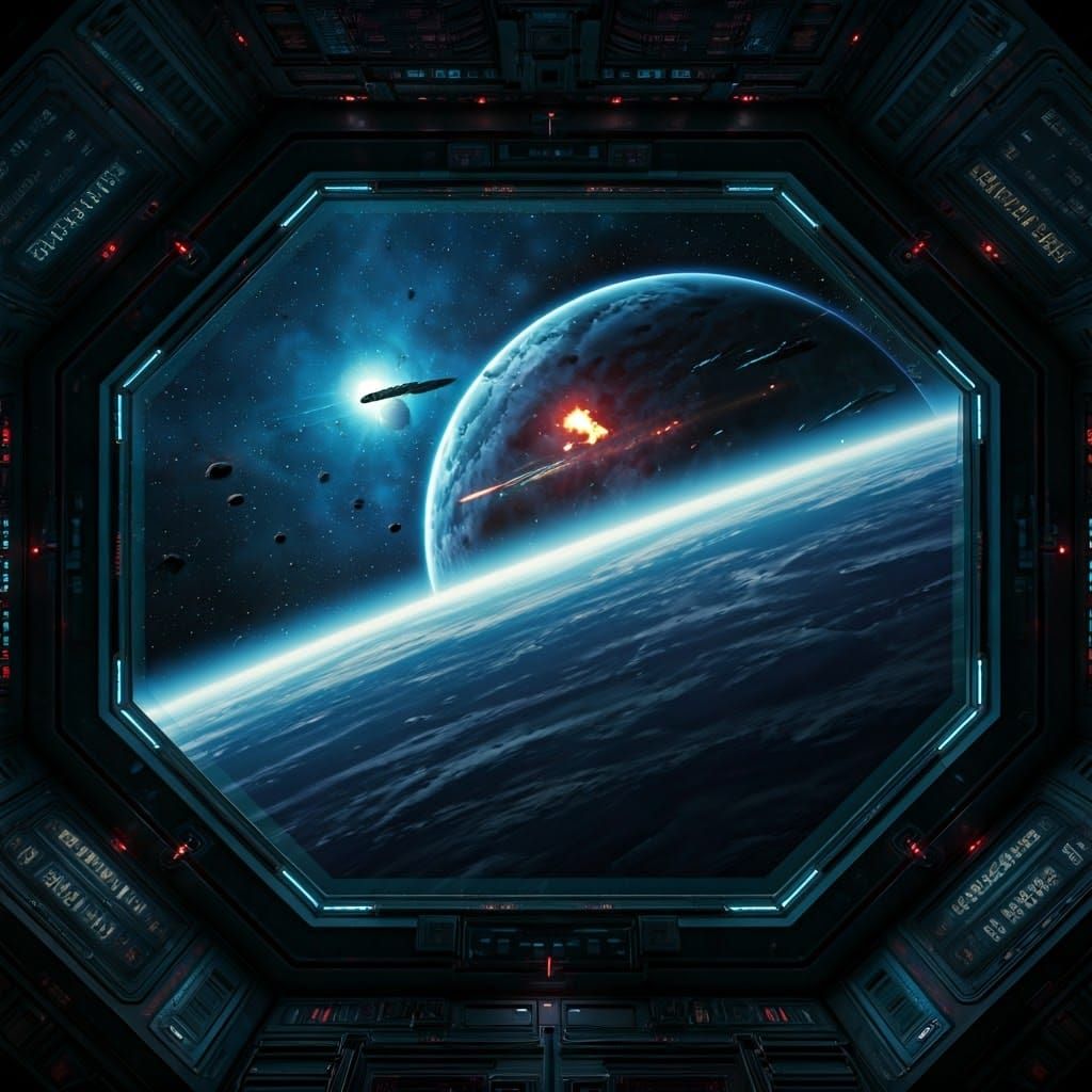 Dazzling Nebula Battle Scene in Cyberpunk Blade Runner Style