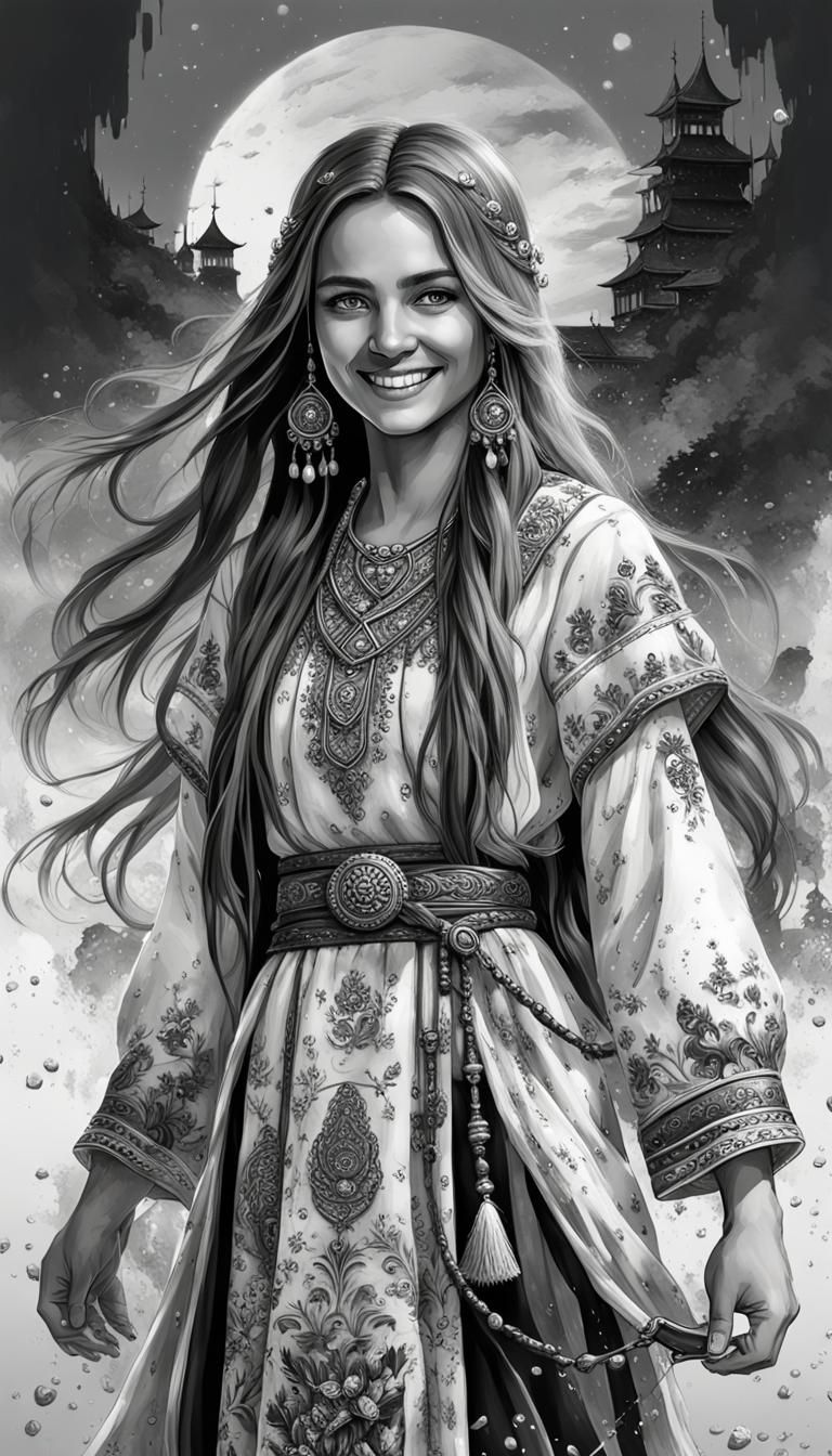 Aquatinted Bulgarian Woman in Native Dress