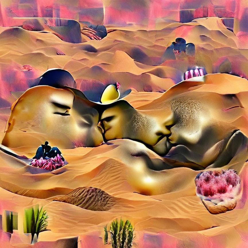 Lovers Embrace in Dreamscape Desert