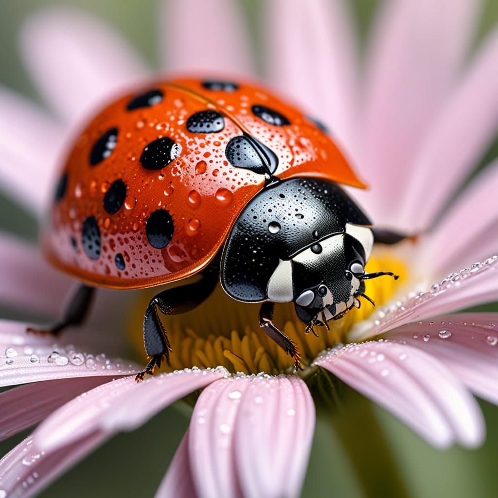 Ladybug on Daisy in Macro Photography
