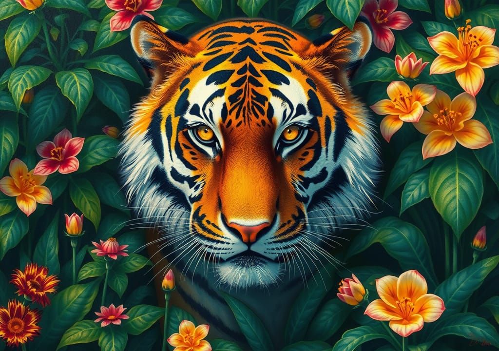 Emerald Jungle Tiger in Oil Painting Style