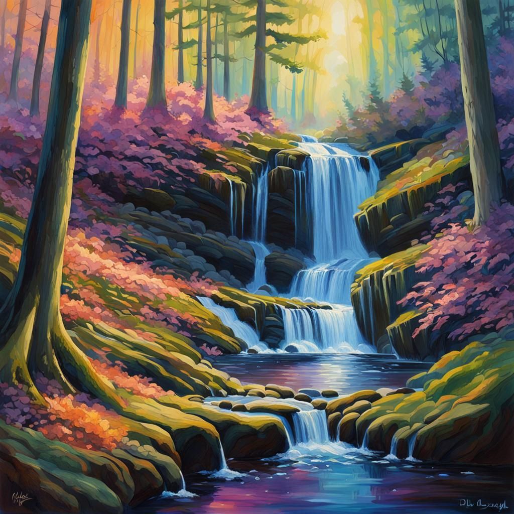 Electric Waterfall Painting with Thick Lines