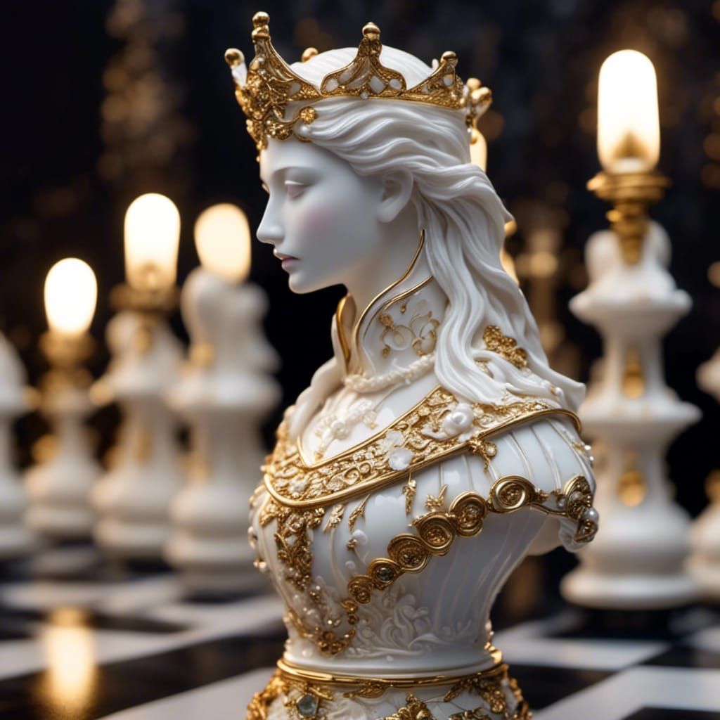 Intricate Porcelain Chess Piece with Golden Details