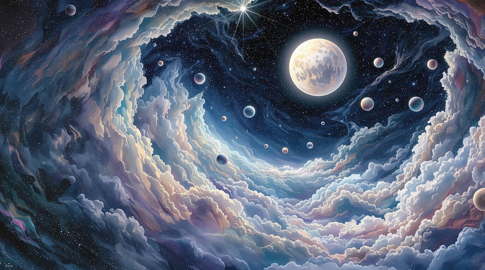 Ethereal Celestial Bodies in Cosmic Abstract Surrealism