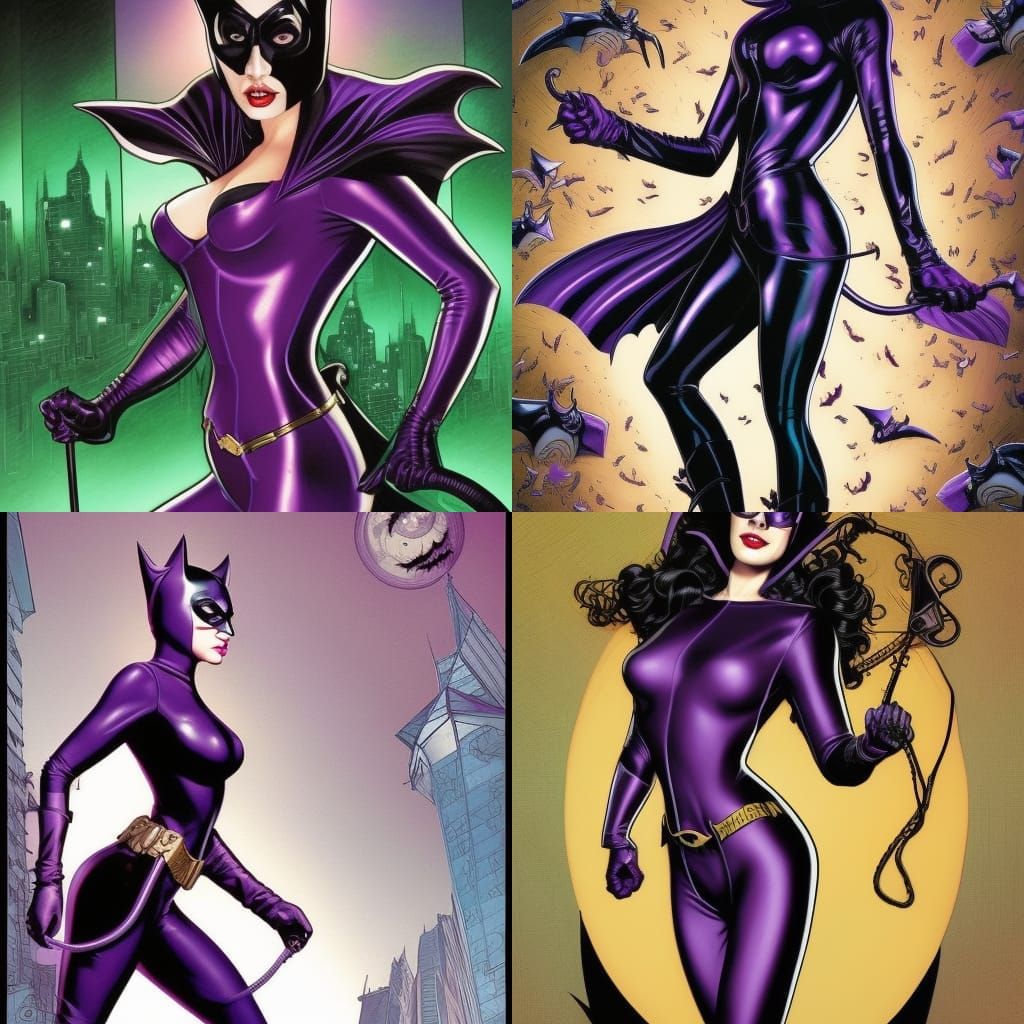 Catwoman in Purple Costume, Comic Book Art