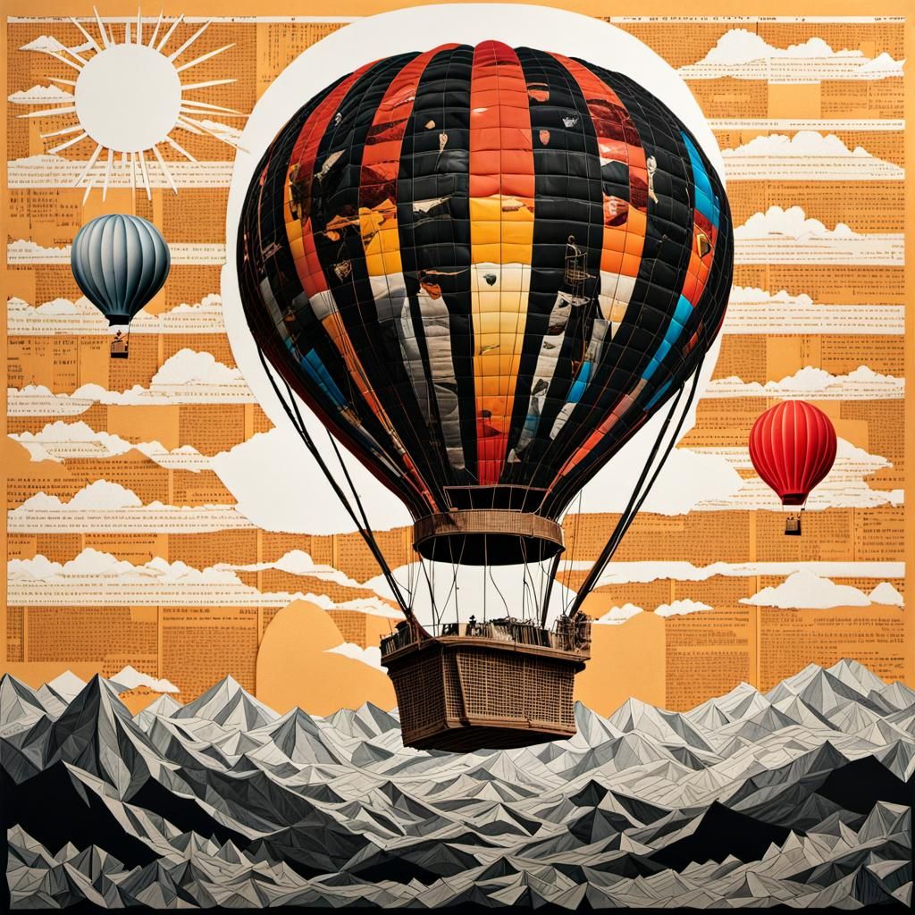 Hyperrealistic Collage of Balloon Made From Recycled Materia...