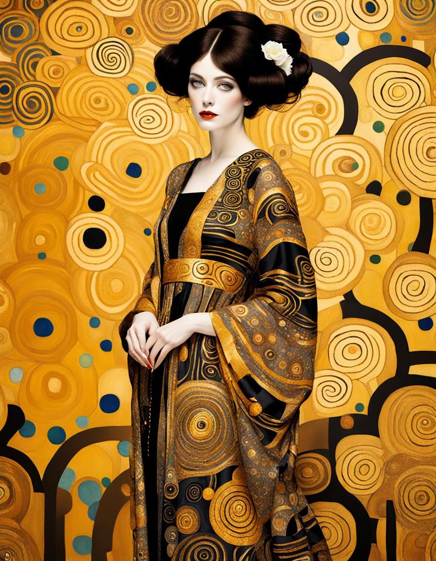 Golden Art Nouveau Woman Wallpaper