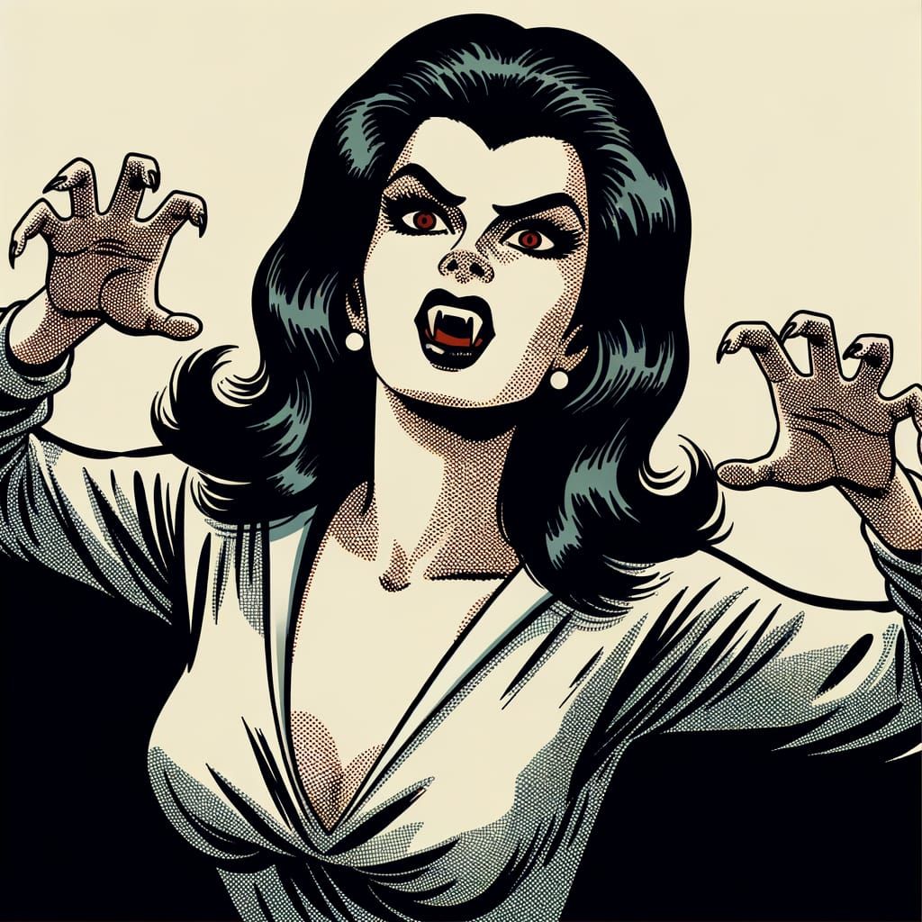 Retro Comic Vampire Woman in Dramatic Shading