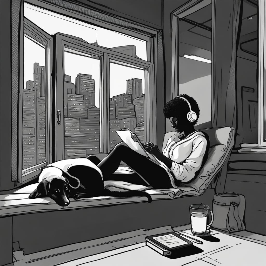 Peaceful Woman Reading with Dog: Digital Matte Painting