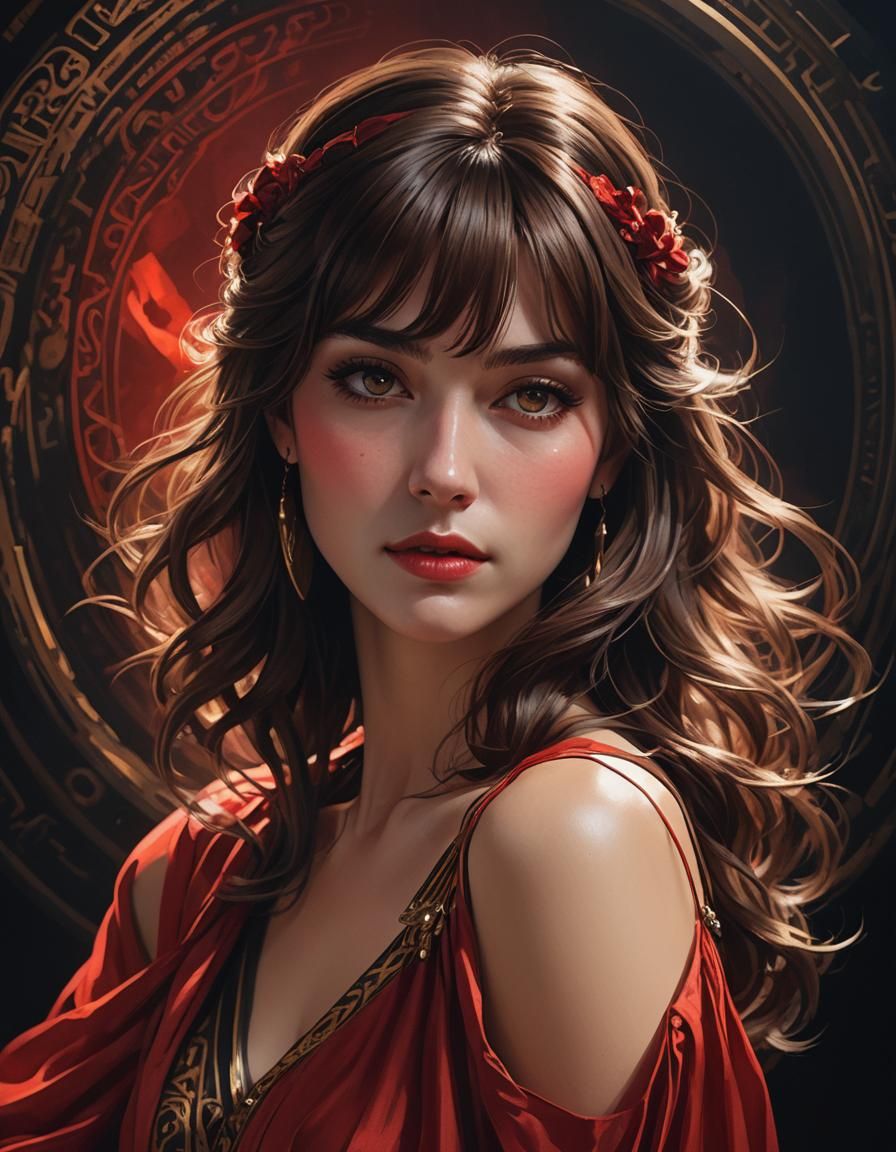 Classical Portrait of Woman in Red Dress