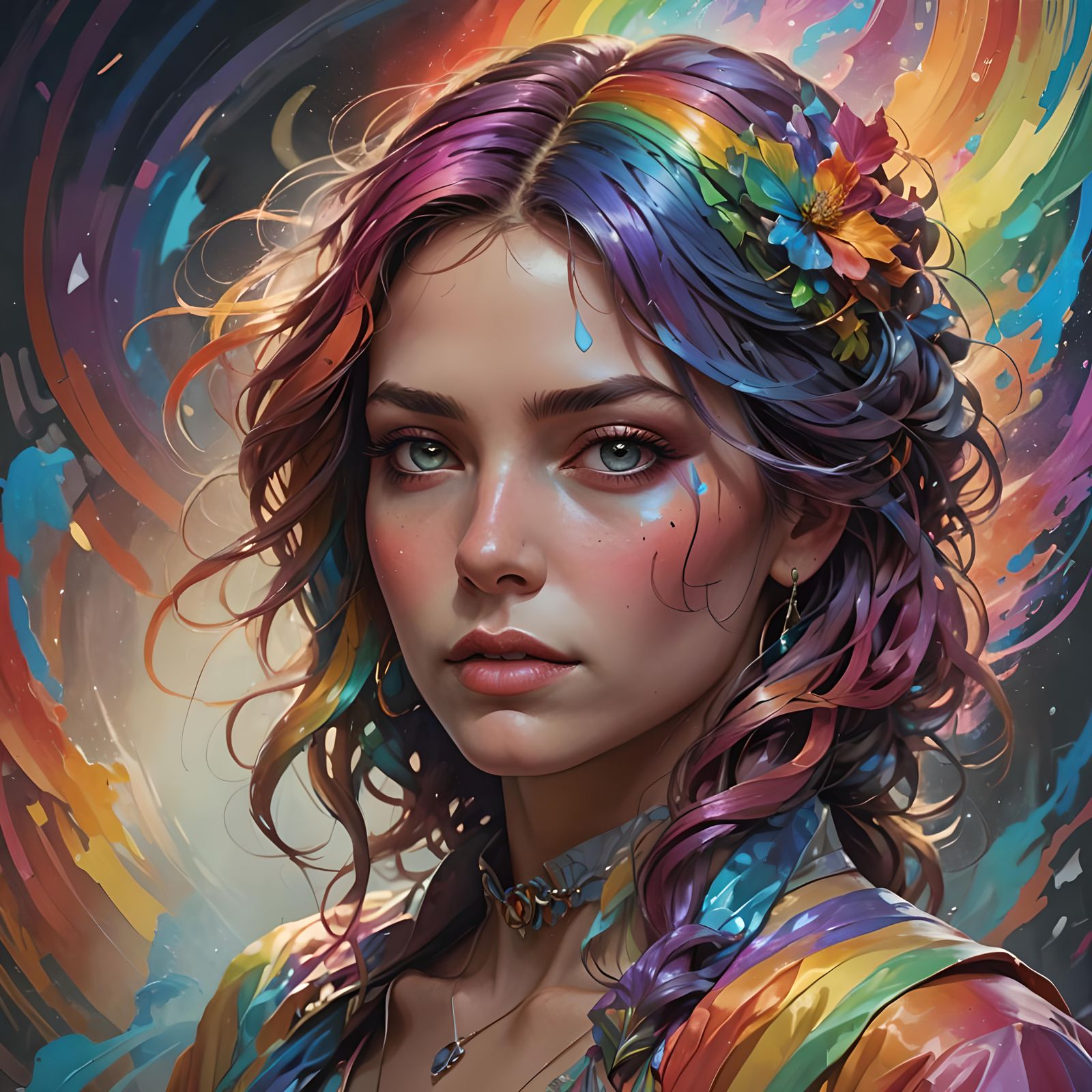 Rainbow Muse: WLOP-Inspired Masterpiece