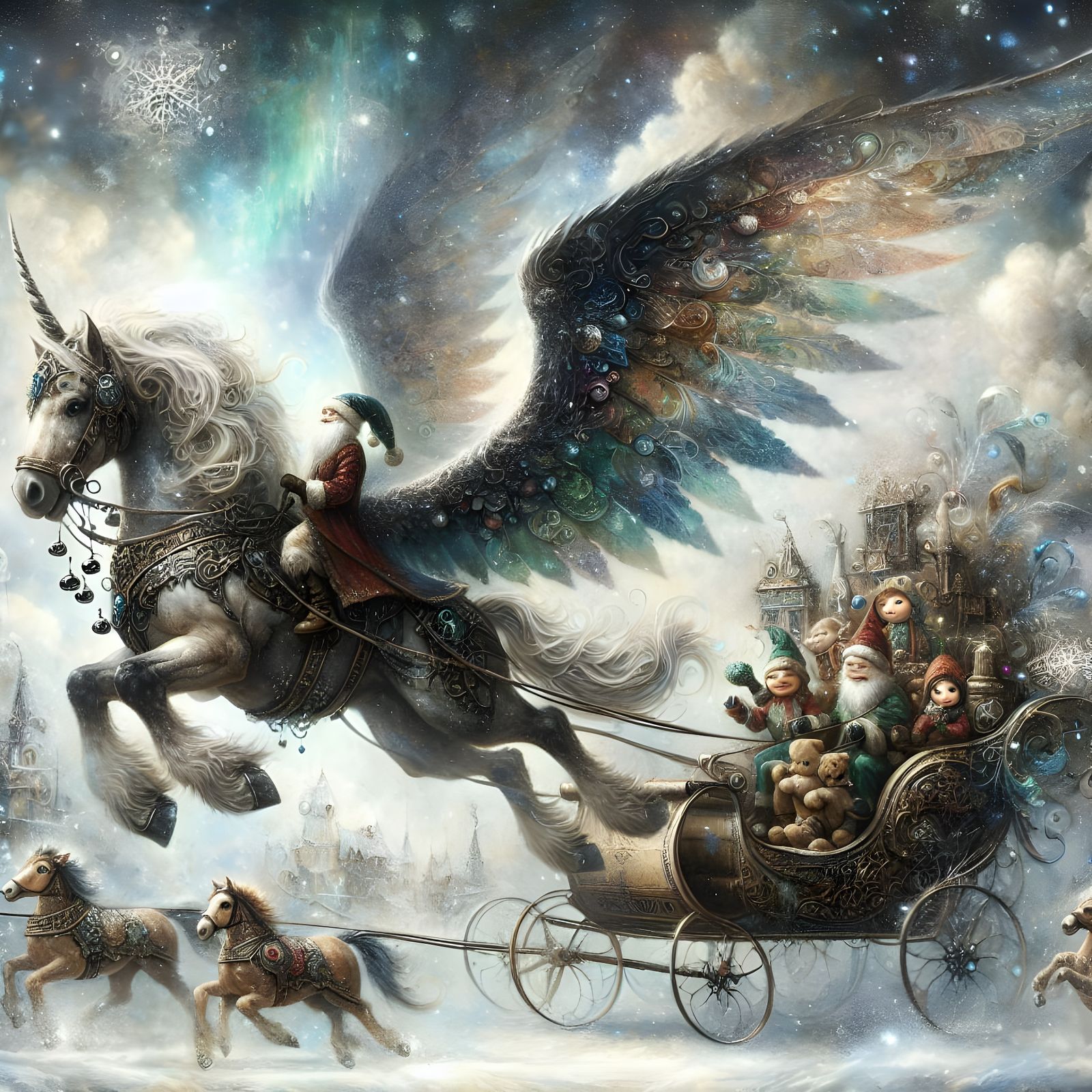 Magical Flying Dragon-Horse Pulls Santa's Sleigh