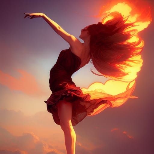 Fiery Ballerina Dancing on a Cloud