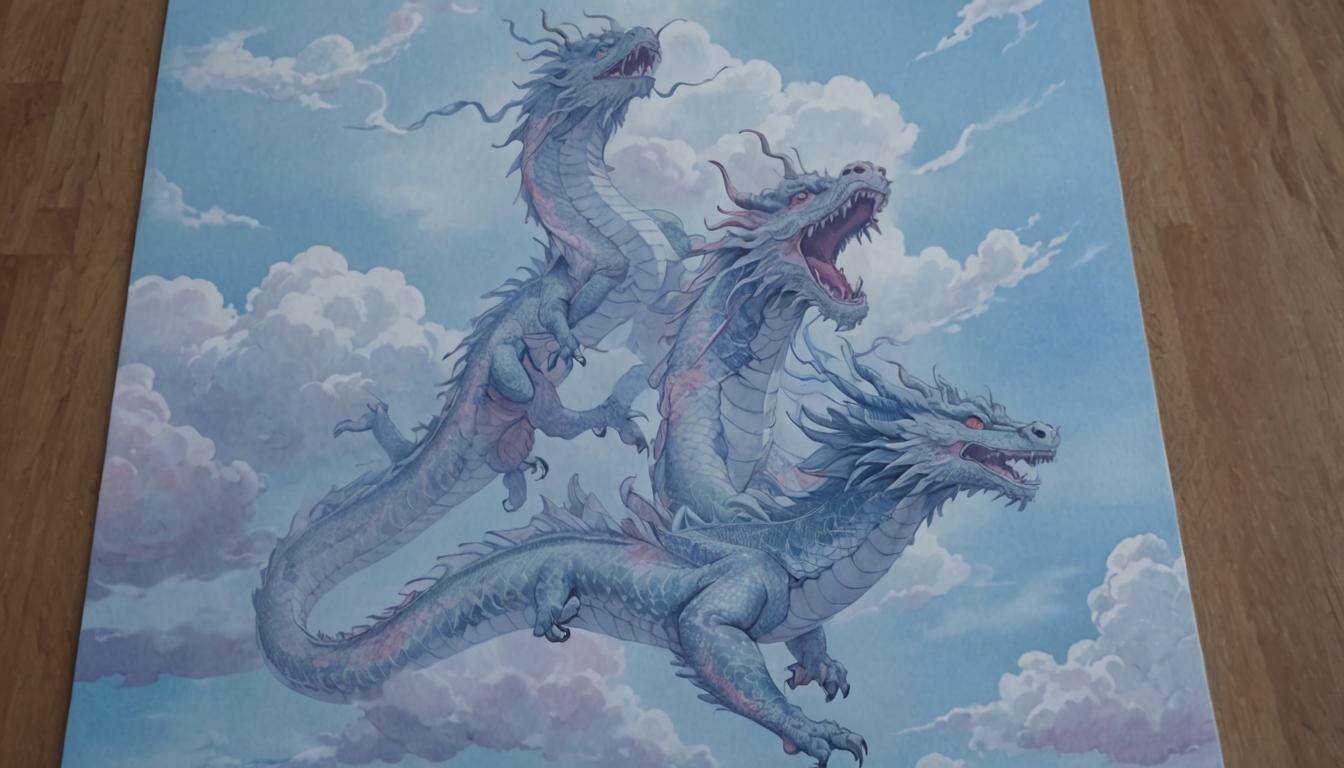 Anime Dragons Soar in a Colorful Sky