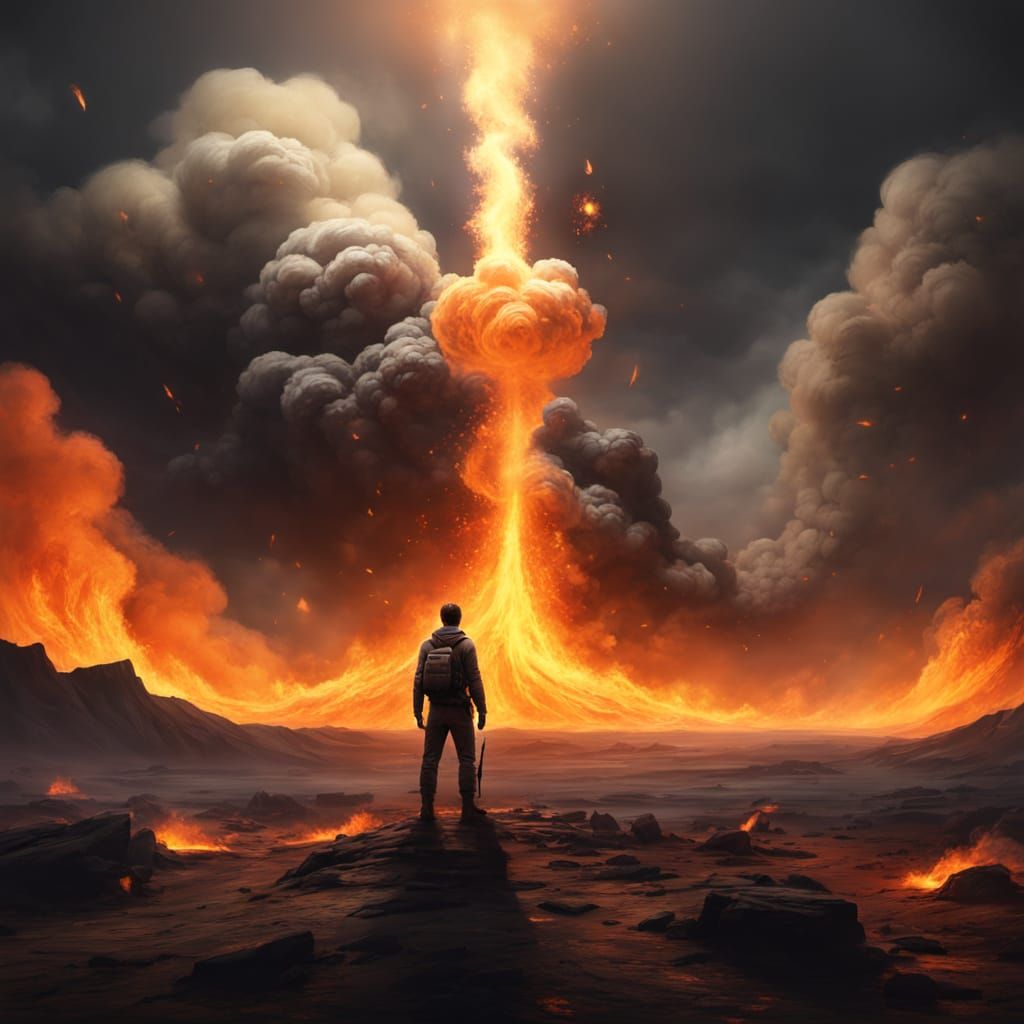 Fiery Desolation: Concept Art of a Smoky, Ember-Filled Sky