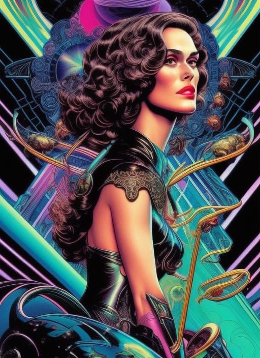 Cyberpunk Pin-Up in Synthwave Galactic Scene