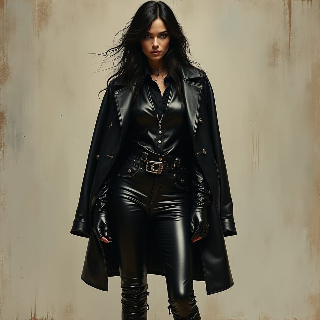 Woman in Full Leather Outfit: Noir Aesthetic