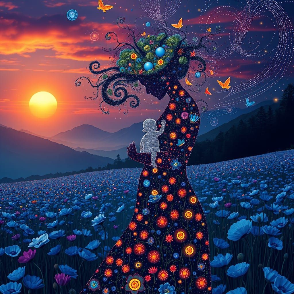 Mother of Luminous Landscapes Cradles Child of Stardust in D...