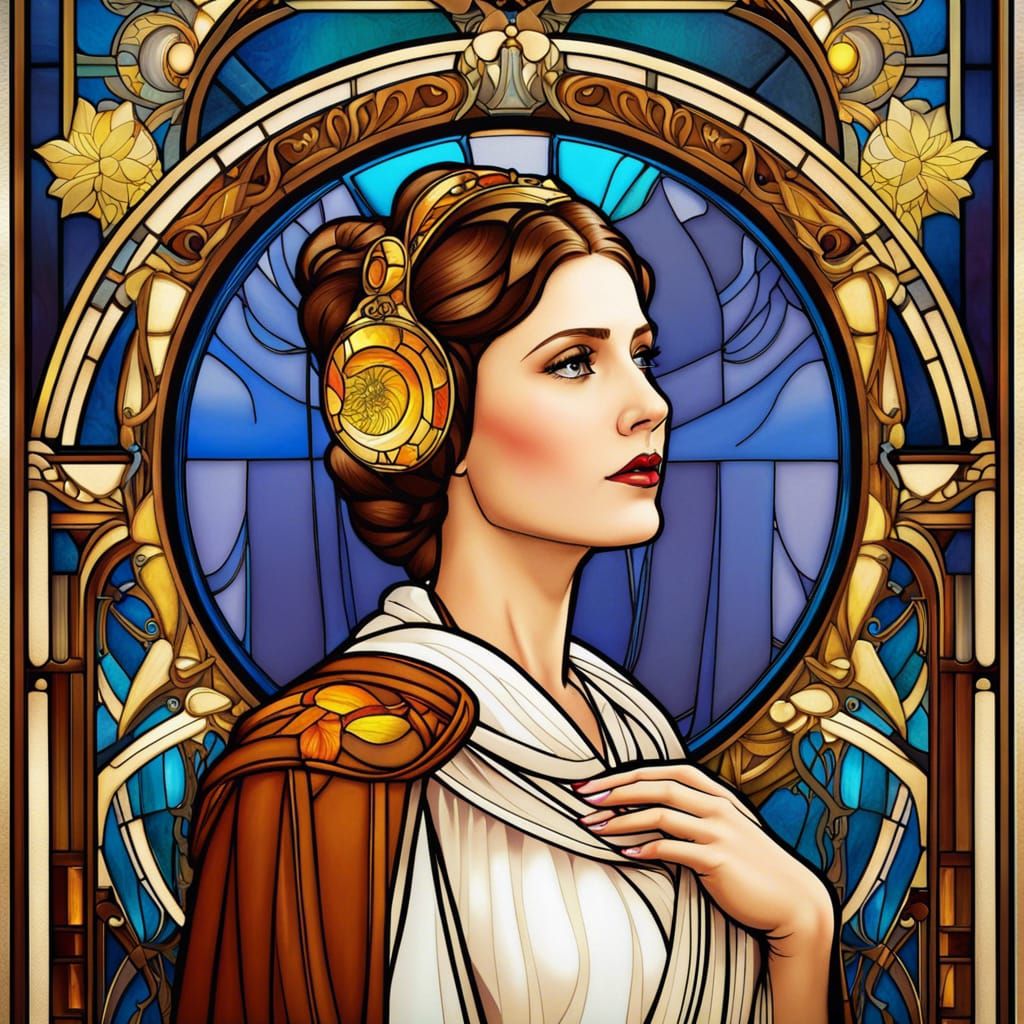 Stained Glass Princess Leia in Art Nouveau Style