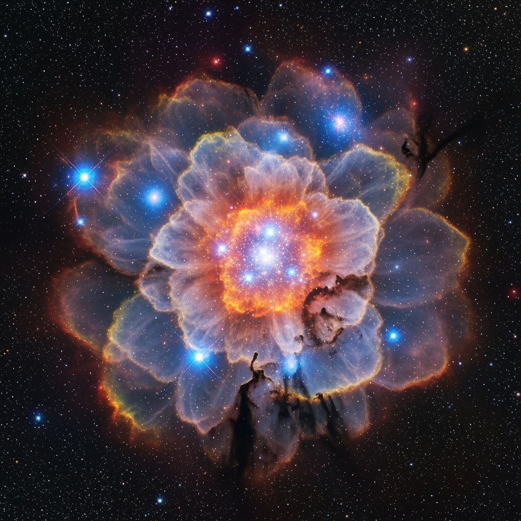Cosmic Flower Nebula: Vibrant Star Bloom