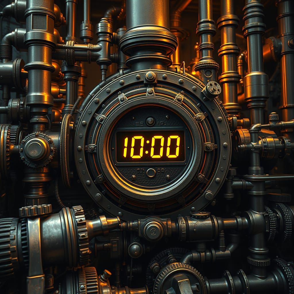 Steampunk Engine Clock with Intricate Gears