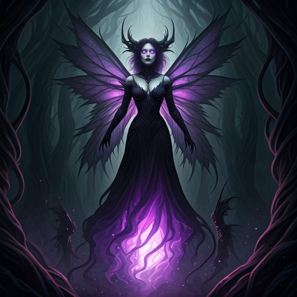 Eerie Fairy Witch in Foggy Forest, Digital Painting