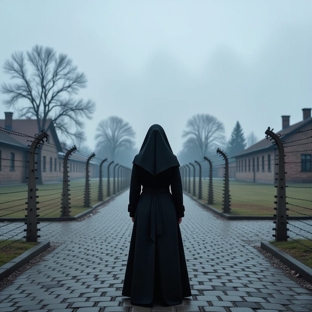 Auschwitz Memorial: Somber Photorealistic Scene