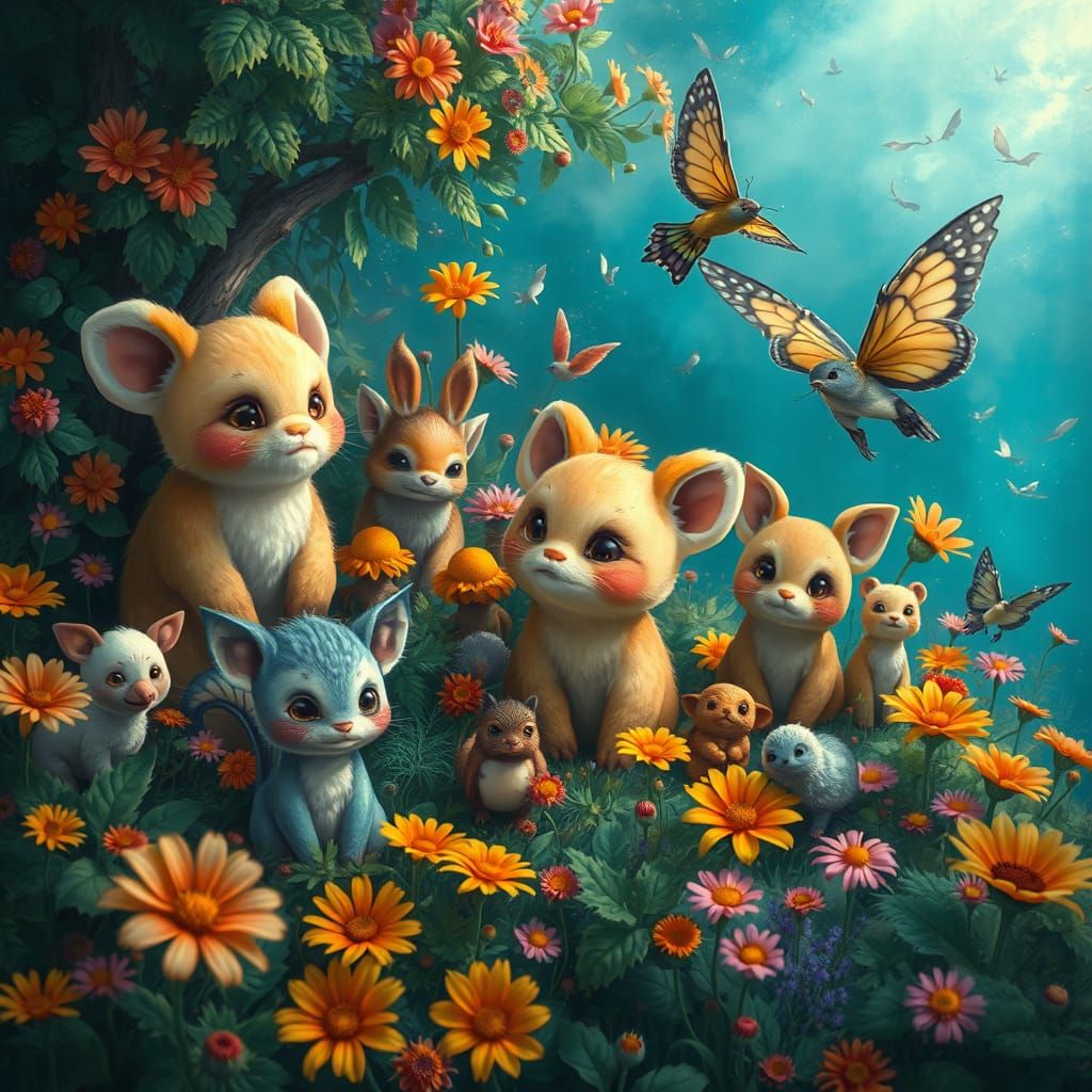 Enchanted Creatures in Whimsical Landscape