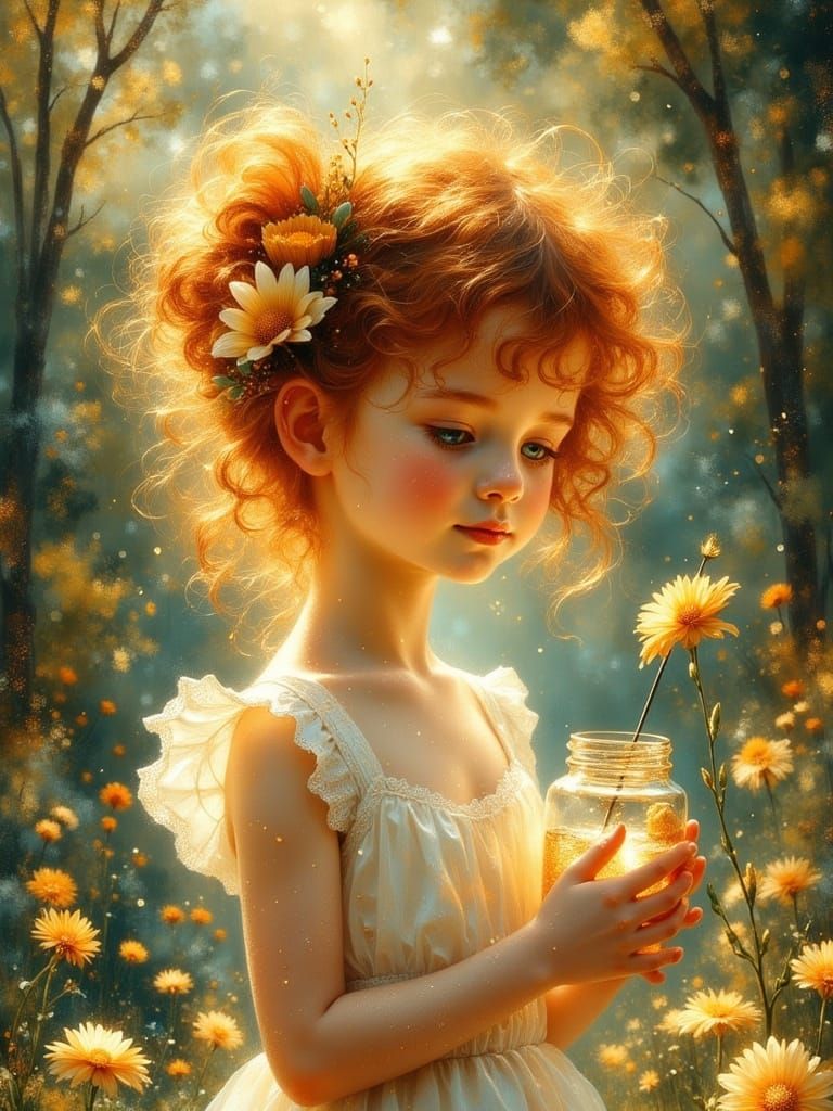 Girl Paints Garden in Ethereal Dreamscape Style