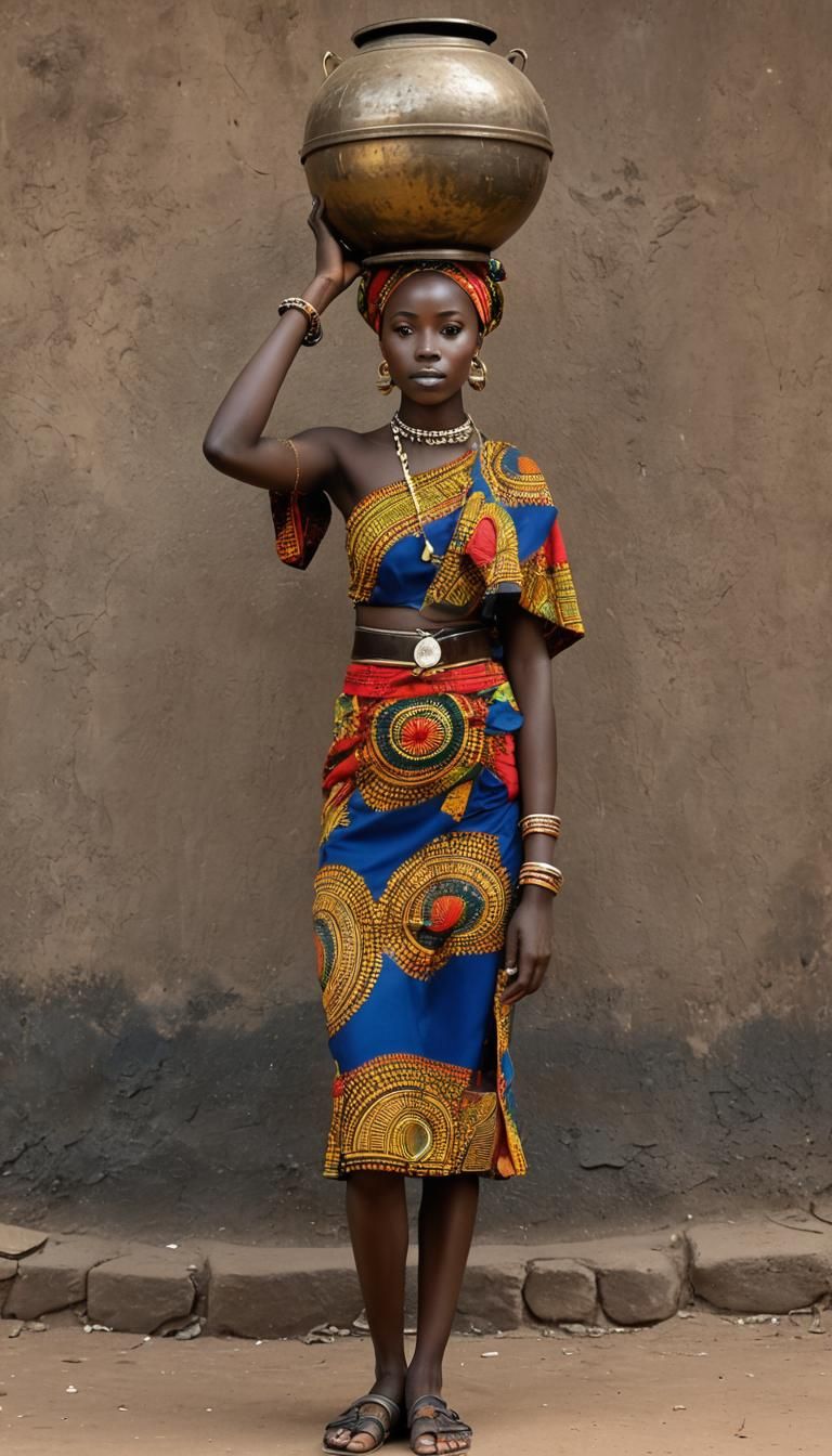 African Girl with Water Pot Portrait