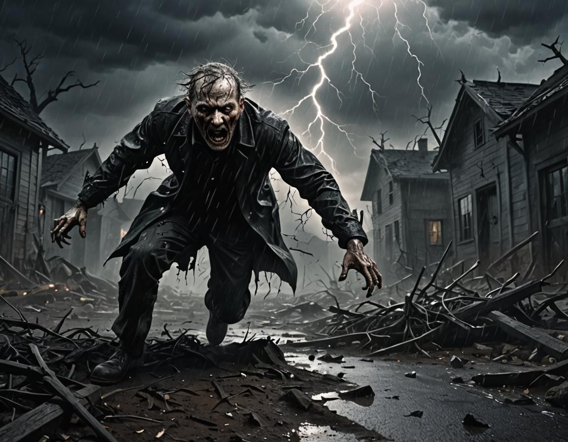 Dark Fantasy: Blind Man's Flight from Macabre Scene