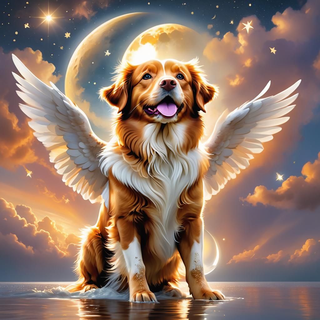 Nova Scotia Retriever with Angel Wings in Dreamy Scene