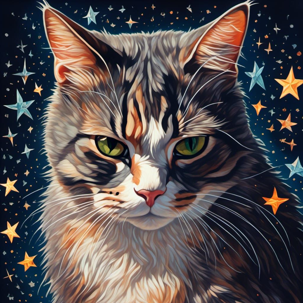 Constellation Cat in Chiaroscuro Style