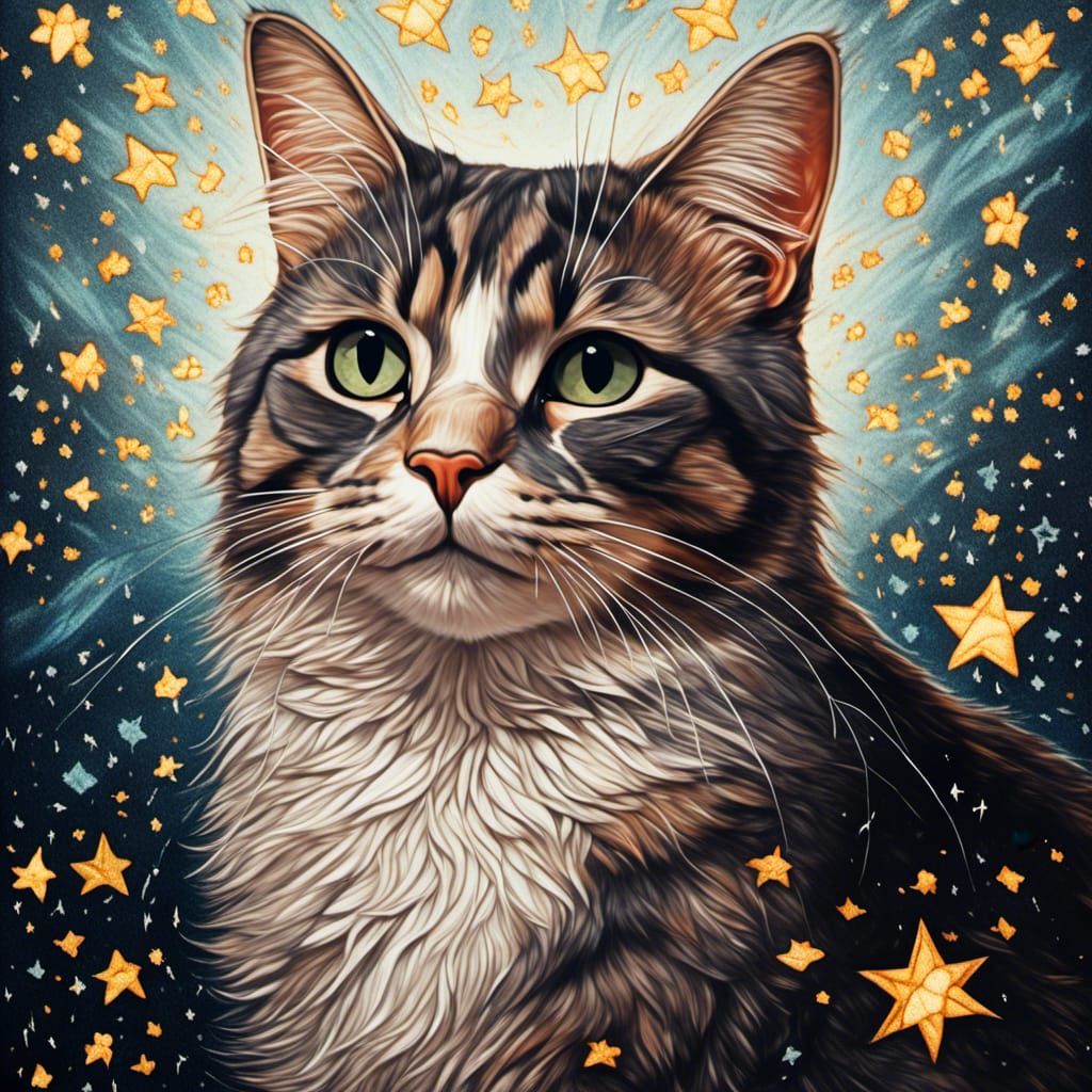 Celestial Cat: A 2.5D Starry Illustration
