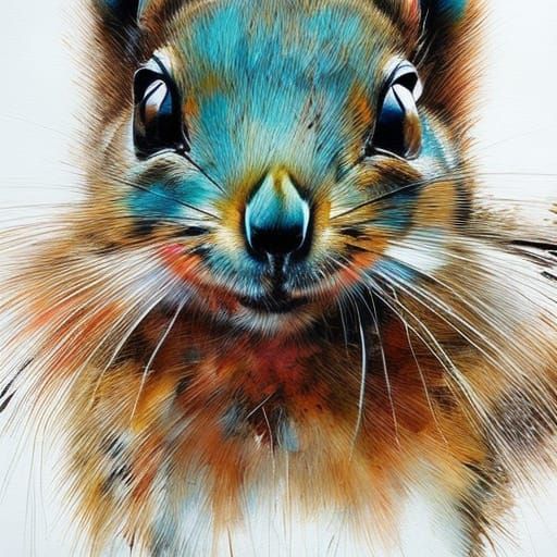 Adorable Squirrel-Kitten Inkblot Drawing