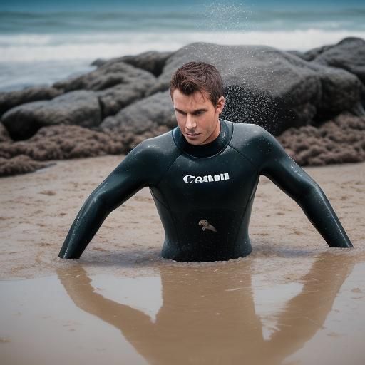 Man in Wetsuit Sinking in Quicksand Photography