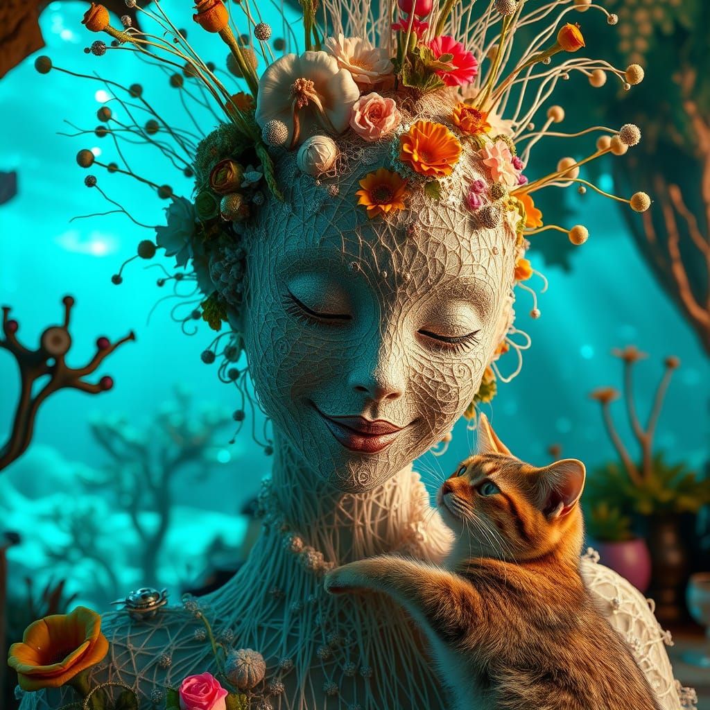 Surreal Undersea Garden Party with Whimsical Creatures